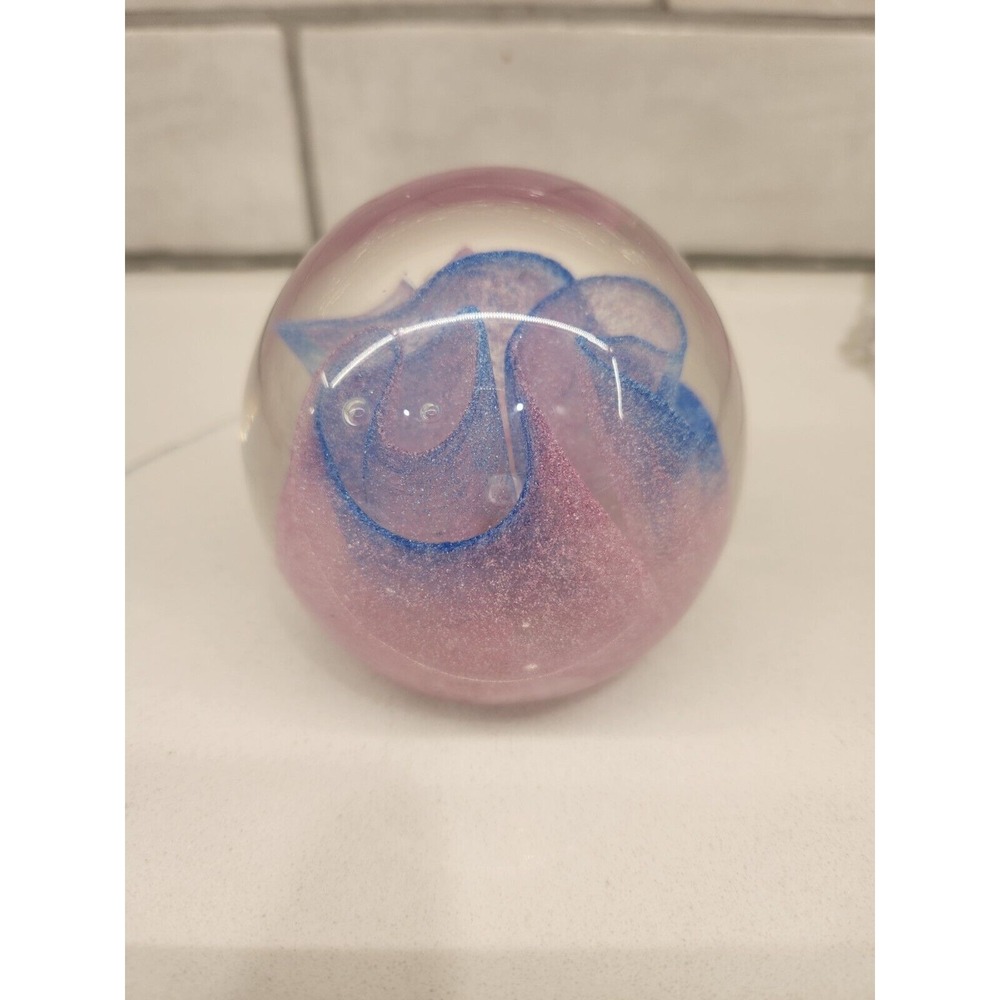 Michael Nourot Art Glass Paperweight‎ Pink And Blue Swirl Signed and Numbered.
